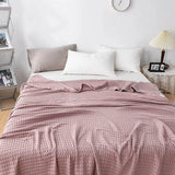 Breathable Cotton Waffle Weave Blanket for Bed Sofa and Summer Use