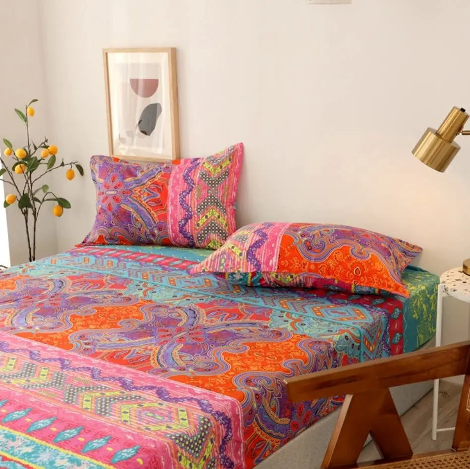 Boho Fitted Sheet Soft Printed Breathable Bedroom Bedding