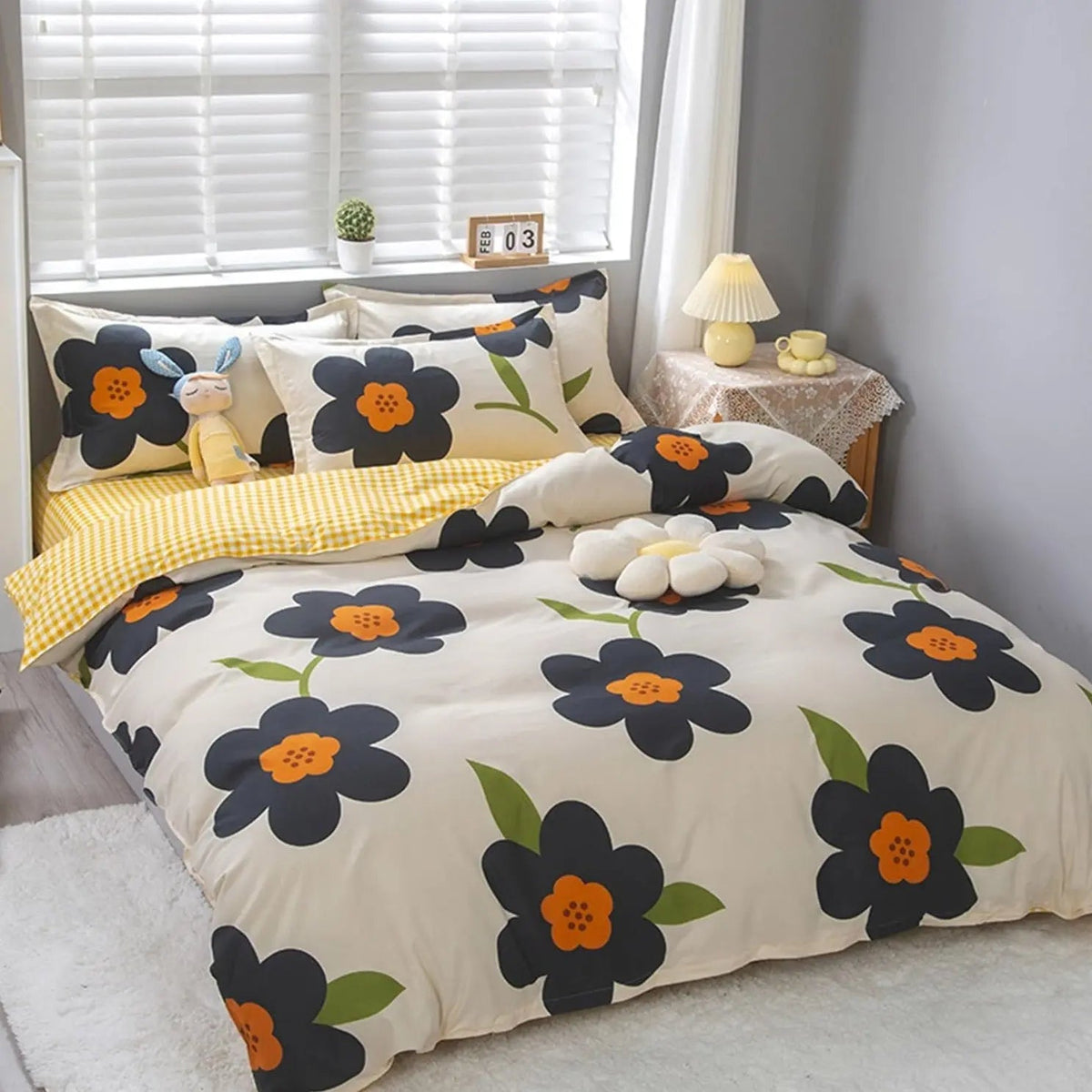 Botanical Bedding Set 4 Piece Cotton Reversible Print Decor