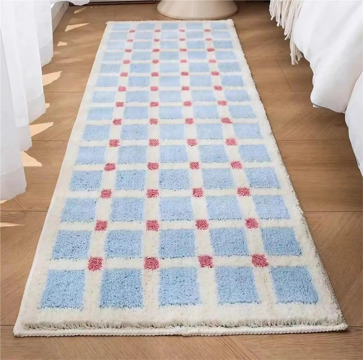Geometric Flocked Bath Mat with Anti Slip Base for Bathroom