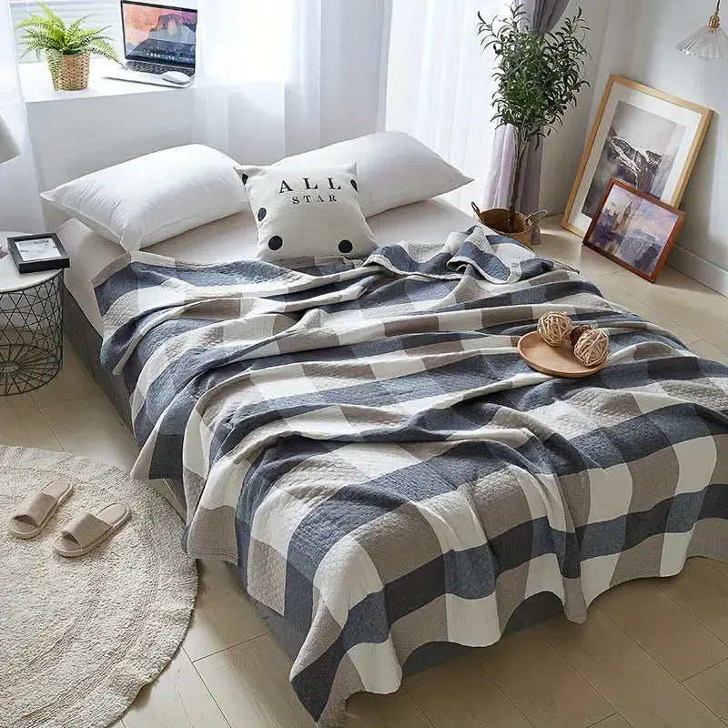 Boho Cotton Quilt Lightweight Bedroom Bedding Pink Blue