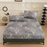 Gray Leaf Fitted Sheet Soft Breathable Bedroom Bedding