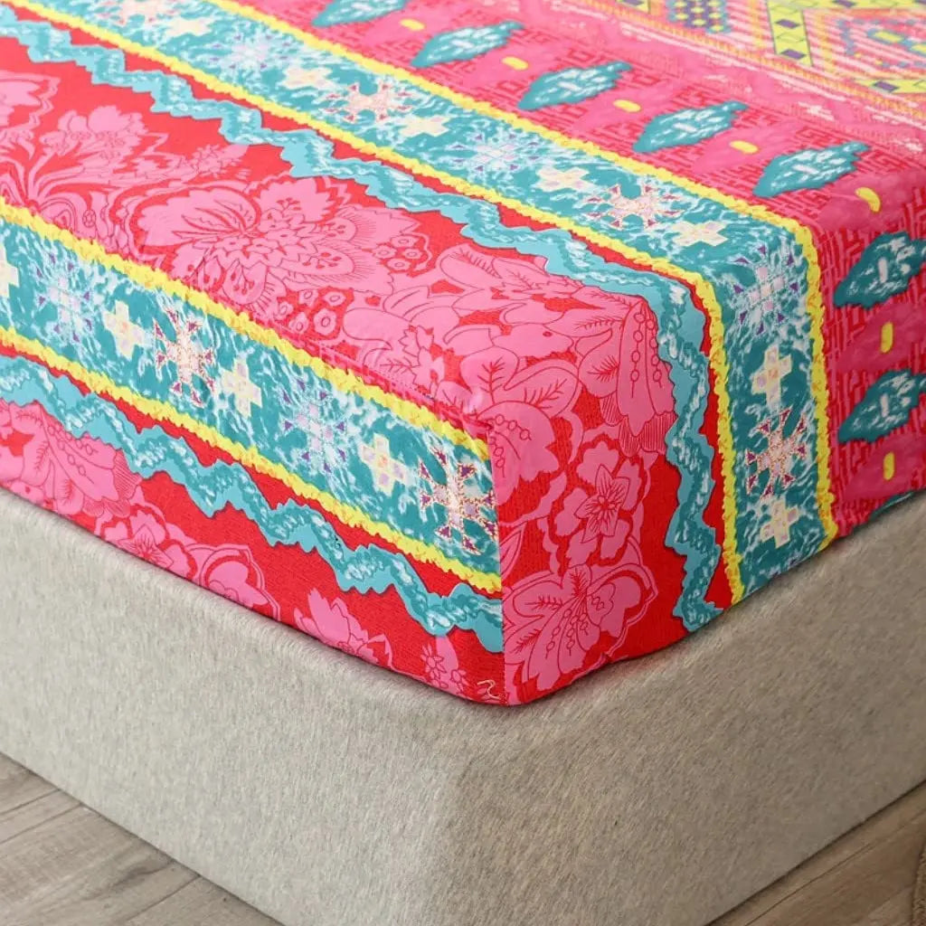 Boho Fitted Sheet Soft Printed Breathable Bedroom Bedding