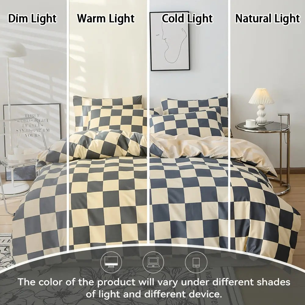 Checkered Bedding Set Soft Duvet Cover Breathable Bedroom