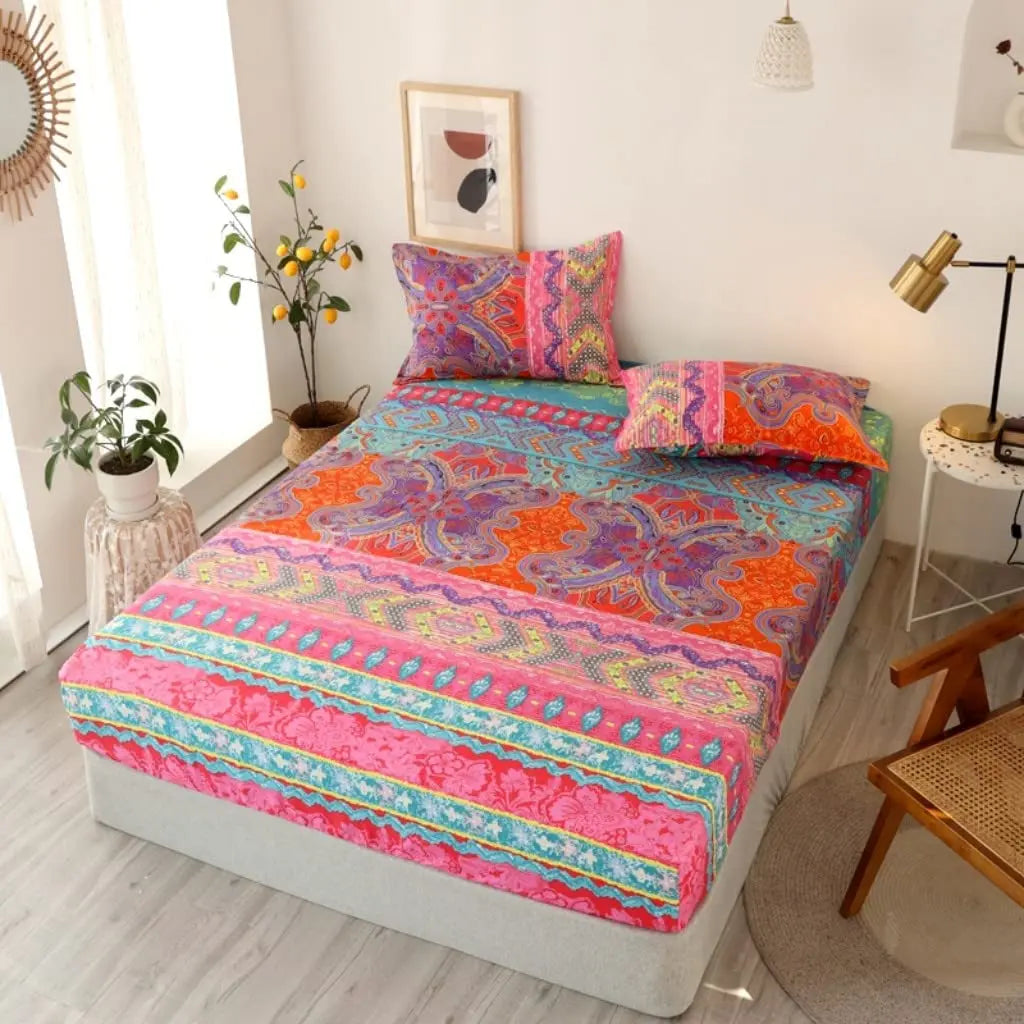 Boho Fitted Sheet Soft Printed Breathable Bedroom Bedding
