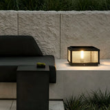 Square Pillar Light Ribbed Glass Outdoor Metal Light