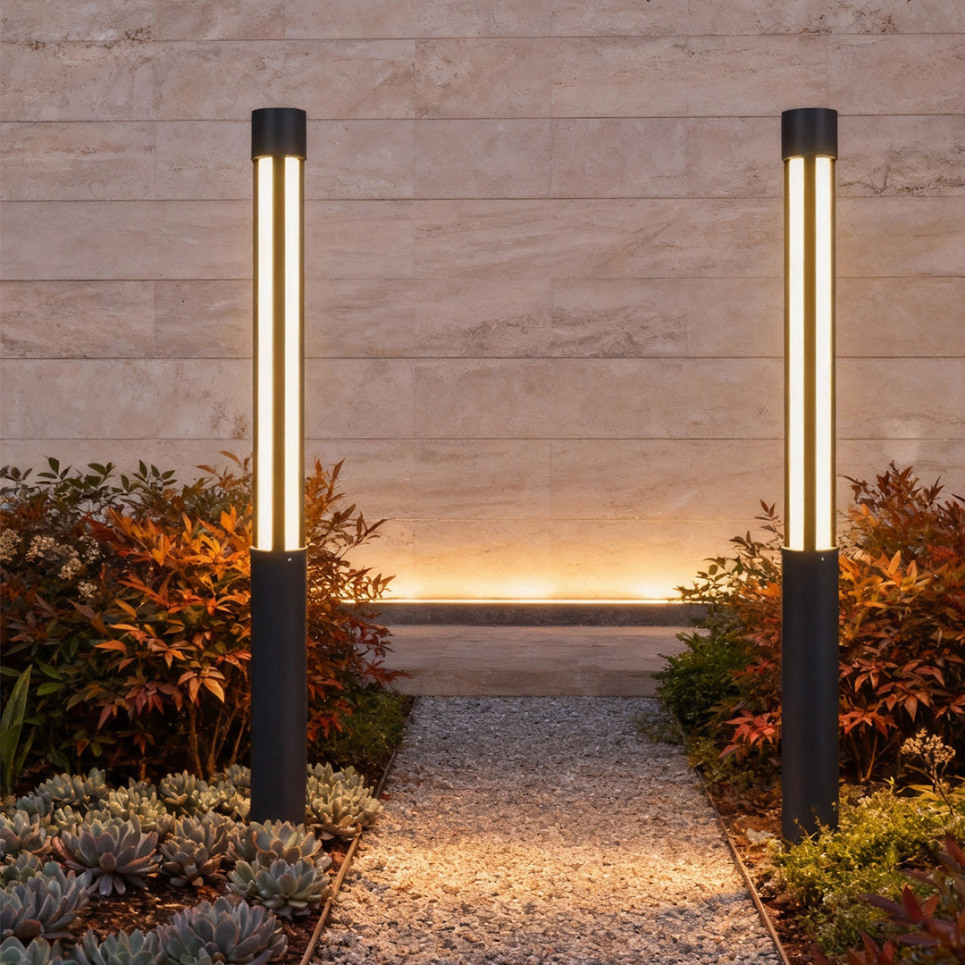 Black LED Cylinder Bollard Light for Outdoor Landscape Pathway
