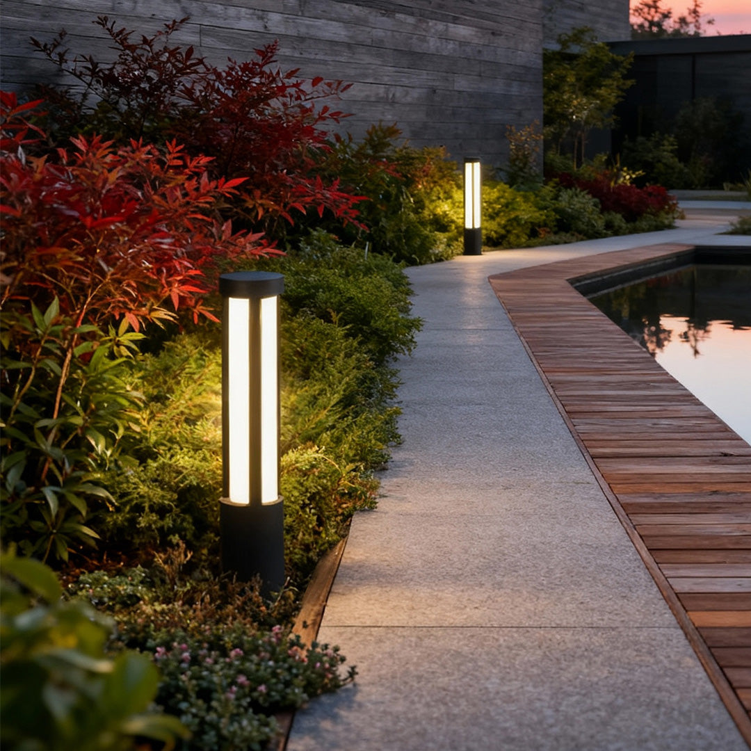 Black LED Cylinder Bollard Light for Outdoor Landscape Pathway